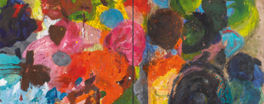 JIM DINE, A CHILD IN WINTER SINGS, 2011-2012, ACRYLIQUE ET SABLE SUR BOIS, 244 × 244 CM ( 2 PARTIES), © CENTRE POMPIDOU / DIST. RMN-GP